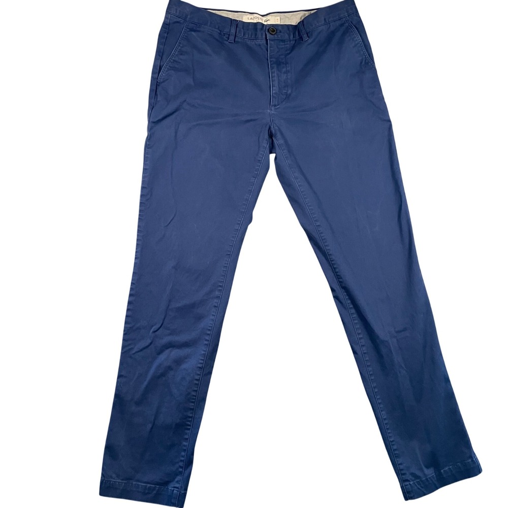 Lacoste Mens Slim Fit Chino Pants Navy Blue Cotton Stretch Size‎ US 36 L34